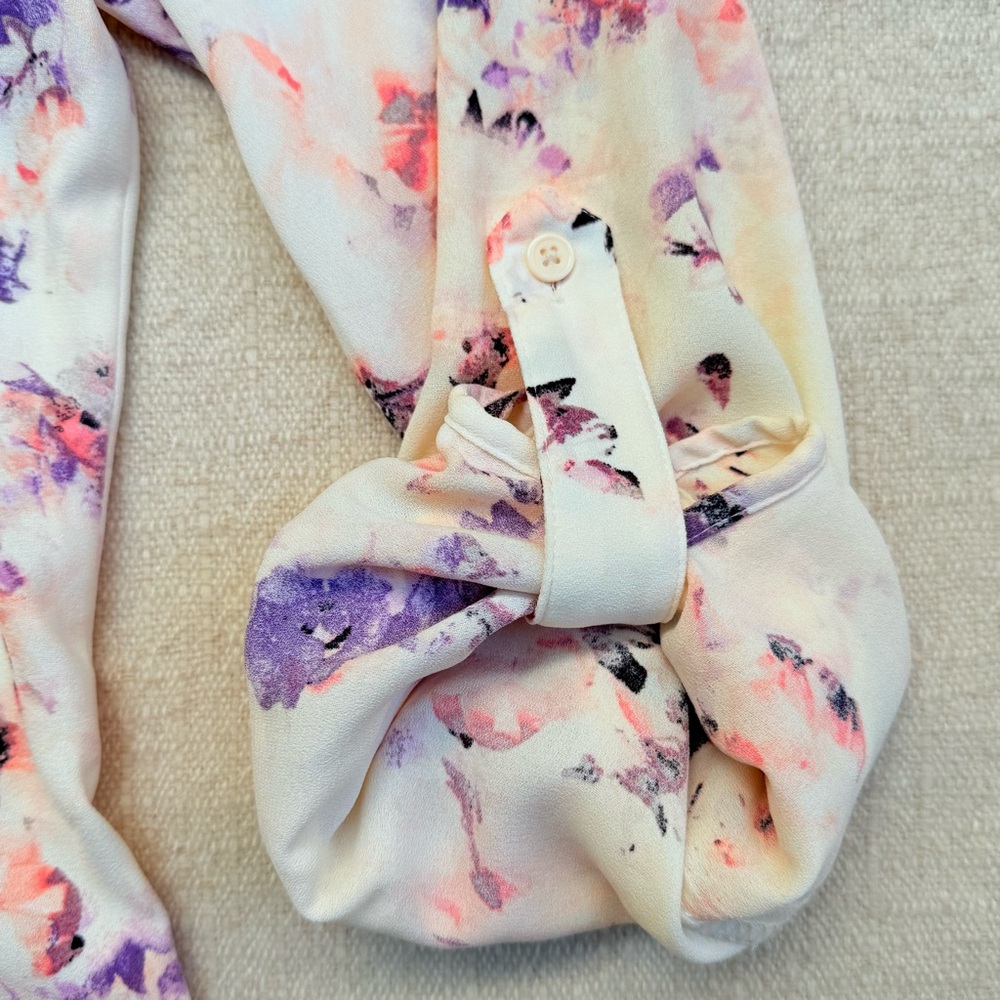 Apt 9 Floral Rose Button Up Blouse Purple White Pink Long Sleeve M - Picture 4 of 8